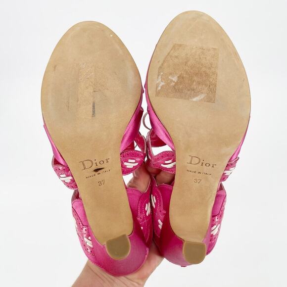 Dior Fuchsia Pink Leather Satin CD Bow Detail Block Heel Mule Slide Sandal EU 37 - Picture 13 of 14